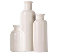 Farmhouse Decor 3 Piece Set - White Crackle Ceramic Vase for Country Home Centerpieces, Living Room, Table, Fireplace and Entrance