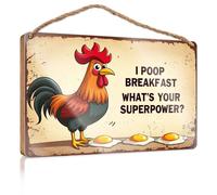 Farmhouse Decor Signs A Cartoon Rooster with Three Fried Eggs Wooded Sign Door Decor Bar Decor and Accessories(20X30CM)