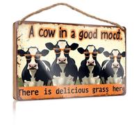 Farmhouse Decor Signs A Cow in A Good Mood. There is Delicious Grass Here. Door Decor Bar Decor and Accessories(20X30CM)