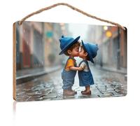 Farmhouse Decor Signs Rainy Romance: A Sweet Kiss Under The Raindrops Wooden Sign Fall Office Decor Bedroom Decorations(23X35CM)