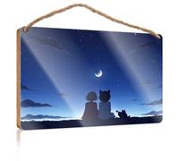 Farmhouse Decor Signs Two Friends Under The Moonlight Wooden Sign Fall Office Decor Bedroom Decorations(15X28CM)
