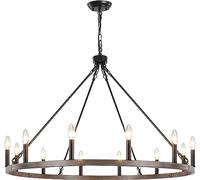 Farmhouse Dining 6 Lights Chandelier Light Fixture Adjustable Height,Hanging Candle Pendant Lighting for Kitchen Island Living Room Bedroom Foyer