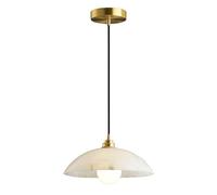 Farmhouse Dome Pendant Lights Kitchen Island, Adjustable Height Hanging Ceiling Lamp Alabaster Shade and Brass Finish Chaner for Dining Living Room Hallway Entryway (40cm)