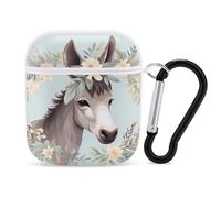 Farmhouse Donkey Flowers PC Headphone Case for AirPods 1 And 2 Earphone Cover Earbuds Accessories with Keychain
