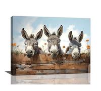 Farmhouse Donkey Wall Art Donkey Pictures Wall Decor Canvas Print Painting Home Decoration Artwork For Living Room Office Bedroom Bathroom Framed 16"X20"