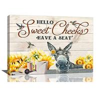 Farmhouse Donkey Wall Art for Bathroom Funny Donkey Birds Wall Decor Have a Seat Sunflower Pictures Print Painting Rustic Farm Flower Framed Artwork Canvas Home Decor for Bedroom Living Room 16"x24"