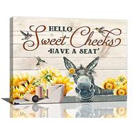 Farmhouse Donkey Wall Art for Bathroom Funny Donkey Birds Wall Decor Have a Seat Sunflower Pictures Print Painting Rustic Farm Flower Framed Artwork Canvas Home Decor for Bedroom Living Room 12"x16"