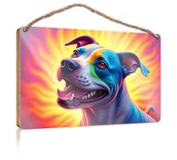 Farmhouse Door Decor Colorful Dog Portrait: A Vibrant Celebration of Life Wooden Sign Farmhouse Bathroom Decorations Sign Front Door Dec(15X28CM)