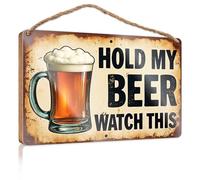 Farmhouse Door Decor Hold My Beer, Watch This: A Beer Mug Adventure Wooden Sign Farmhouse Bathroom Decorations Sign Front Door Dec(20X30CM)