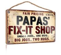 Farmhouse Door Decor Papa's Fix-it Shop: Fair Pricing, Hugs Included! Bar Signs For Man Cave Pool Decorations Outdoor(15X28CM)