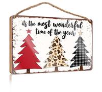 Farmhouse Door Decor Red, Leopard, Plaid Trees With 'It's The Most Wonderful Time Of The Year'. Bar Signs For Man Cave Pool Decorations Outdoor(20X30CM)