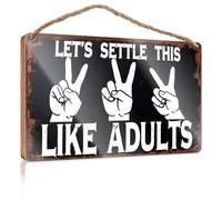 Farmhouse Door Decor Settle Like Adults: Peace Sign Challenge Wooden Sign Farmhouse Bathroom Decorations Sign Front Door Dec(23X35CM)