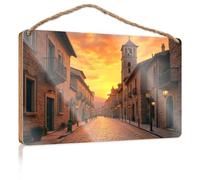 Farmhouse Door Decor Sunset Glow in The Old Town Wooden Sign Farmhouse Bathroom Decorations Sign Front Door Dec(23X35CM)