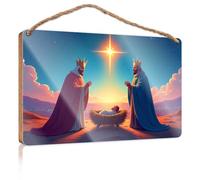 Farmhouse Door Decor Three Wise Men Adoring The Star of Bethlehem Wooden Sign Farmhouse Bathroom Decorations Sign Front Door Dec(15X28CM)
