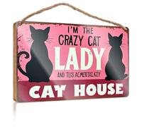 Farmhouse Door Decor Welcome to The Crazy Cat Lady's Cat House Wooden Sign Farmhouse Bathroom Decorations Sign Front Door Dec(15X28CM)