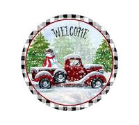 Farmhouse Door Hanging Decoration Snowman Christmas Car Sign Front Porch Welcome Print Home Guest Door Accessory 12 Inch (White, One Size)