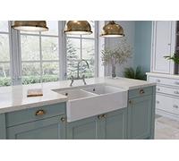 Rangemaster Farmhouse Double Bowl Ceramic Sink with Waste - CFBL900WH/