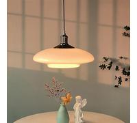 Farmhouse Drum Semi Flush Mount Ceiling Light with Milk Glass - Large d Pole Nordic Modern Mid-Century Lighting for Dining Room and Corridor