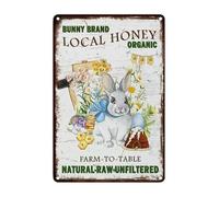 Farmhouse Easter Decor Welcome Spring Metal Tin Sign Rustic Farm Bees Bunny Easter Eggs Metal Tin Sign Spring Flower Local Honey Easter Rabbit Retro Street Hanging Sign 8x12inch