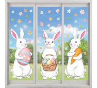 Farmhouse Easter Decorations Window Clings: Extra Large Easter Bunny Holding Eggs Carrot, Cute Rustic White Rabbits Spring Window Clings for Glass Windows, Kids Home Office Party Gifts, 6 Sheets
