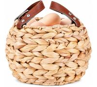 Farmhouse Egg Basket, Water Hyacinth Egg Collecting Basket,Round Wicker Basket with Handle,Large Capacity and Carrying Fresh Eggs,Egg Holder Countertop Cottage Decor for Kitchen