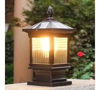 Farmhouse Exterior Pier Mount Lantern, Patio Aluminum Modern Solar Post Lights Outdoor Column Pedestal for Garden Decoration, Pathway Warm White Lighting