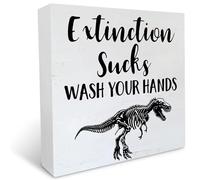 Farmhouse Extinction Sucks Wash Your Hands Wooden Box Sign Dinosaur Bathroom Wood Block Tabletop Sign Decorative Desk Sign Home Restroom Shelf Decor 5x5 Inches
