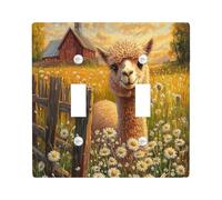 Farmhouse Fall Alpaca Decorative Switch Cover Plate 2 Gang Double Toggle, Autumn Farm Scenic Electrical Faceplate for Bedroom Bathroom Decor, Country Fun Standard Size Switchplate