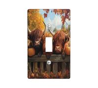 Farmhouse Fall Highland Cow Decorative Switch Cover 1 Gang Single Toggle, Autumn Farm Scenic Switchcover Wall Plate, Country Fun Electrical Faceplate for Bedroom Living Room Decor
