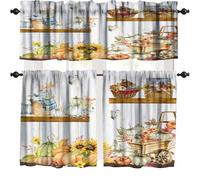 Farmhouse Fall Kitchen Curtain and Valance Set,Rustic Autumn Pumpkin Wooden Country Harvest Curtains Bedroom Dining Room Cafe Office Living Room, 54 x 18 inches + 27 x 35.8 inches *2