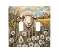 Farmhouse Fall Sheep Switch Cover Wall Plate 2 Gang Double Toggle, Autumn Farm Scenic Electrical Faceplate for Bedroom Bathroom Decor, Country Fun Standard Size Switchplate