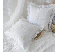 Farmhouse Floral Embroidery Throw Pillow Covers Set of 2, Exquisite Beaded Ruffle Pillow Covers, Vintage Cottage Style Cushion Covers for Banquet, Wedding, and Bedroom Decor,16x16 Inch 40x40cm