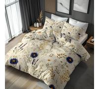 Farmhouse Floral Emperor Bedding Set 3 Piece, Bedroom Decor Duvet Cover and 2 Pillowcases, Beige Rustic Flower Quilt Cover with Zip, Ultra Soft Microfibre YH-Y96