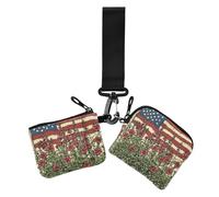 Farmhouse Floral Flag 4th Of July Independence Day Dual Wristlet Wallets for Women Thin Flat Change Purse Key Holder with Zipper Pocket for Lady 2 Pcs, farmhouse floral flag 4th of July Independence