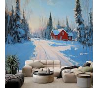 Farmhouse Forest Cottage Snowflake Murals Wallpaper 300 x 210 cm, Large Wall Stickers Natural Landscape Wall Mural for Living Room Teen Kids Bedroom Playroom Home Decoration Wallpaper