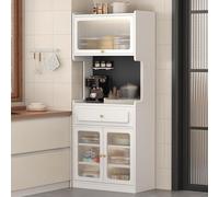 Farmhouse Freestanding Kitchen Pantry Cabinet with Adjustable Shelves & Doors Coffee Bar Workstation for Dining Room & Living Room White 180x70cm (70.9x27.6in)