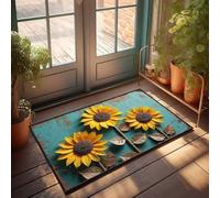 Farmhouse Front Porch Decor Golden Sunflowers Blooming Against A Rustic Blue Background Doormat Bar Decor For Home Home Decor For Men(40X60CM)