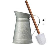 Farmhouse Galvanized Toilet Brush with Holder, West Rustic Wooden Handle Toilet Bowl Brush & Holder Set, Decorative Industrial Toilet Cleaner, French Country Vintage Metal Bathroom Accessories Décor