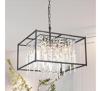 Farmhouse Gold Chandelier Industrial Pendant Fixture, Luxury Square Crystal Chandeliers Hanging Ceiling Light for Kitchen Island Dining Room, Dimmable 35 Inch 12-Lights(Black,8Inch 1-Lig