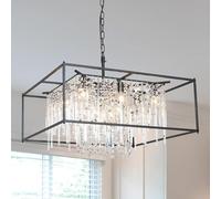 Farmhouse Gold Chandelier Industrial Pendant Fixture, Luxury Square Crystal Chandeliers Hanging Ceiling Light for Kitchen Island Dining Room, Dimmable 35 Inch 12-Lights(Black,28Inch 8-Li