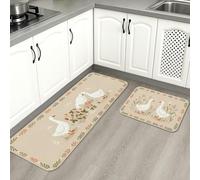 Farmhouse Goose Kitchen Mats for Floor, Rustic Country Style Soft Mats, Spring Cushioned Comfort Washable Decor Rugs for Kitchen Sinks Laundryroom Bathroom 2pcs