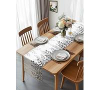 Farmhouse Gray Eucalyptus Leaves Table Runner 90 Inches Long, Watercolor Foliage Leaf Washable Table Runners Heat-Insulation Kitchen Dining Table Decorations for Home Party Decor 13x90in