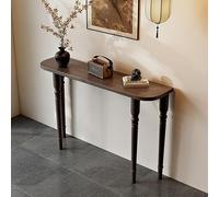 Farmhouse Half Moon Console Table4 Legs Solid Wood Entryway Table Narrow Foyer Table with Adjustable Foot Pads Easy Assembly Black Walnut Finish 140cm Long