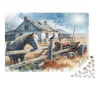 Farmhouse Horse 1000 Piece Jigsaw Puzzle Jigsaw Puzzle for Adults Tractor Pastoral Puzzle Game for Family Home Decor 70x50cm/1000pcs
