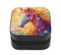 Farmhouse Horse Daisy Leather Jewelry Box Jewelry Organizer Boxes Mini Storage Case for Women Travel Gift