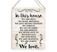 Farmhouse House Rules Quote Wooden Sign Wall Decor Rustic in This House We are Real Wood Plaque Hanging Sign Decoration for Home Door 8 x 10