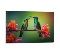 Farmhouse Hummingbird Canvas Wall Art, Spring Flower Cute Nature Animal Painting Print on Textured Canvas, Wall Poster Artwork for Living Room Bedroom Office Decor Frame 08x12inch(20x30cm)