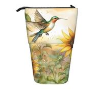 Farmhouse Hummingbird Standing Pencil Case Sunflower Pen Pouch Holder Telescopic Pencil Bag Pop Up Cosmetics Bag Stationery Organizer for School Office Travel