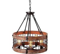 Farmhouse Industrial Chandelier 5 Wooden Lighting Rustic Ceiling Light Fixture Kitchen Island Home Hallway Imitat Wood Hanging Lights Pendant