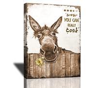 Farmhouse Kitchen Decor Wall Art Funny Kitchen Signs Black and White Canvas Funny Donkey Animal Pictures Rustic Farmhouse Style Wall Decor for Kitchen Dinningroom Farm Kitchen Framed Artwork 12"x16"